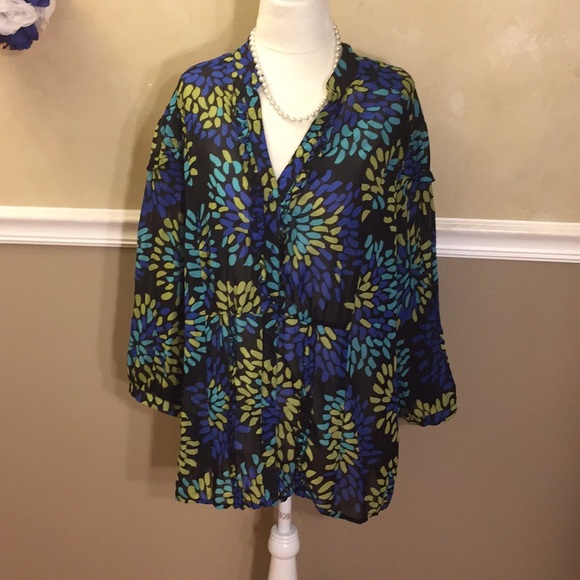 Kim Rogers Tops - Kim Rogers semi sheer button down ruffle front top